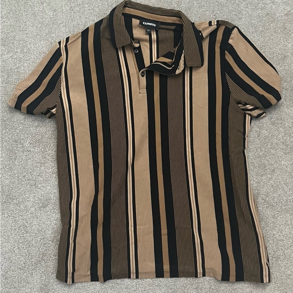 Express Black and Tan Striped Polo Shirt